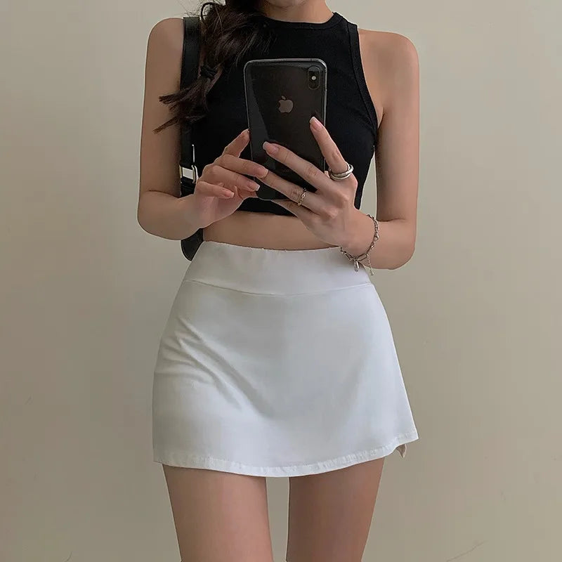 Yipinpay Skirt Women High Waist Sexy Girl Tight Bag Hip Short Skirt Summer Sports Culottes split A-line Mini skirt Y2K