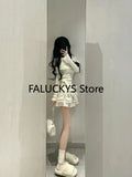Yipinpay Summer Sweet Skirt 2 Piece Set Office Lady Outwear Mini Skirt + Women Evening Party Elgegant Y2k Sweater Korean Fashion