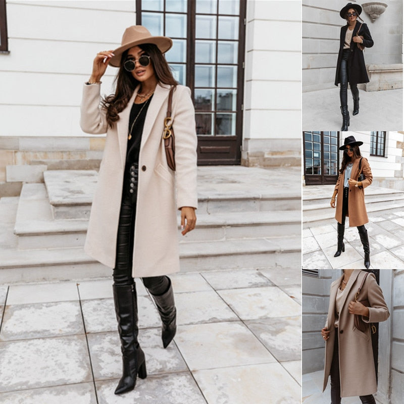 Yipinpay hot style autumn and winter color lapel mid-length button woolen coat coat women's clothing