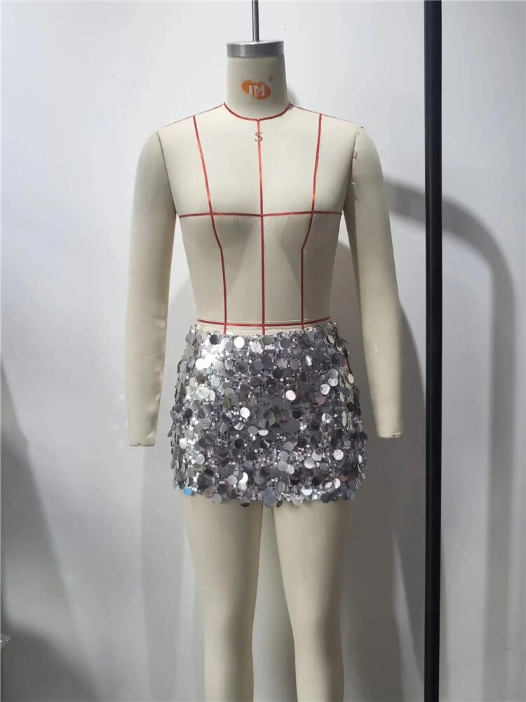 Yipinpay 2023 Sequin Skirt Women Glitter Silver Short Skirt Woman Fashion High Waist Mini Summer Skirts Shiny Sexy Women's Skirts
