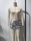 Yipinpay 2023 Sequin Skirt Women Glitter Silver Short Skirt Woman Fashion High Waist Mini Summer Skirts Shiny Sexy Women's Skirts