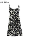 Yipinpay 2023 Floral Printed Women's Dress Vintage French Elegant Casual High Waist Thin Off Shoulder Sleeveless Midi Slip Dresses