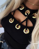 Yipinpay Woman Blouses Shirt 2023 Sexy Long Sleeve Eyelet Lace-Up Skinny Long Sleeve Skinny Top Casual T-Shirts Pullover Tops