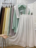 Yipinpay 2023 New Stylish Chiffon Pleated Skirt Women Solid Color Elegant Luxury Princess Fairy Midi Skirts Ladies Gentle Jupes