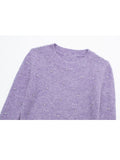 Yipinpay 2023 Purple Knitted Sweater Women Beaded Ruffle Cropped Sweater Woman Jumper Long Sleeve Knit Top Autumn Women's Pullover