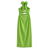 Yipinpay 2023 Cut Out Halter Dress Woman Green Backless Long Dress Women Summer Sexy Party Dresses Holiday Off Shoulder Midi Dresses