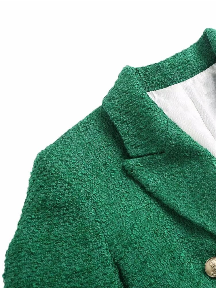 Yipinpay 2023 Green Long Blazer Woman Tweed Blazer Women Double Breasted Elegant Womens Jackets Long Sleeve Women's Spring Jacket