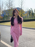 Yipinpay Spring 2 Piece Dress Set Pink Knitted Sweater Clothing Casual Cardigan Tops + Slim Elegant Midi Skirt Korea Suit Woman Chic