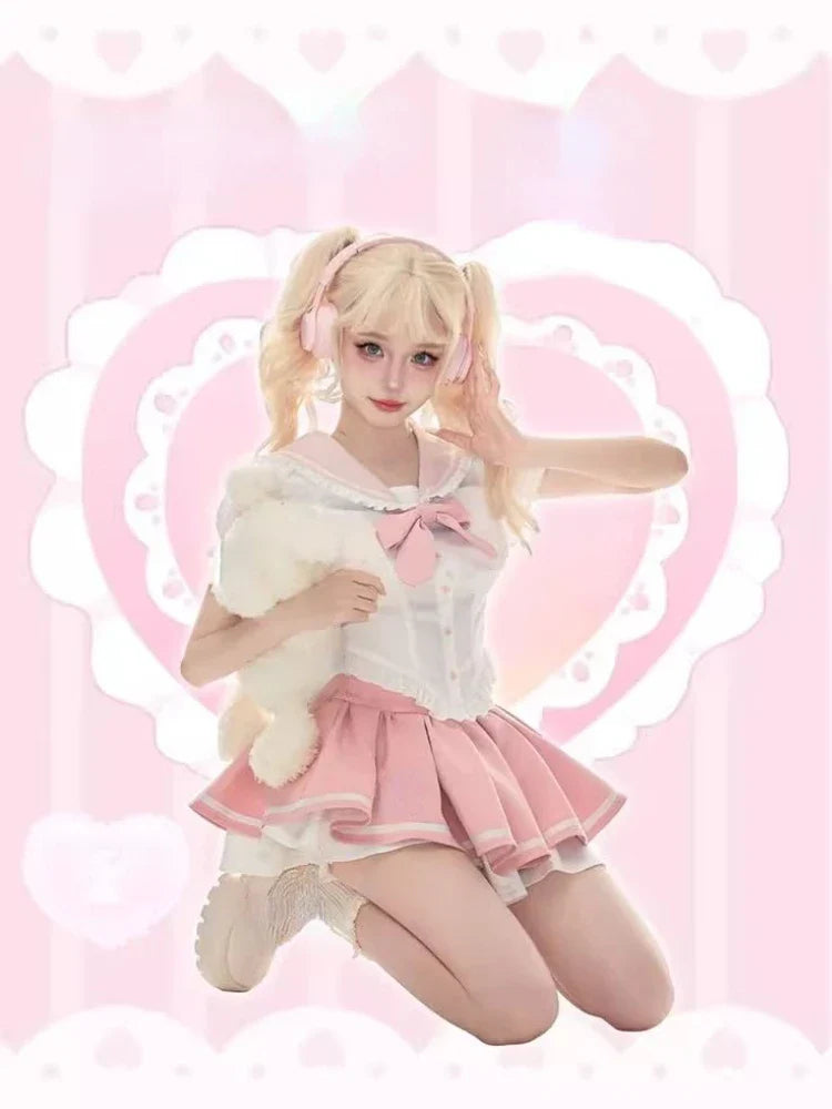 Yipinpay Summer Kawaill 2 Piece Set Women Evening Party Slim Y2k Crop Top + Office Lady Causal Sweet Mini Skirt Korean Fashion Chic