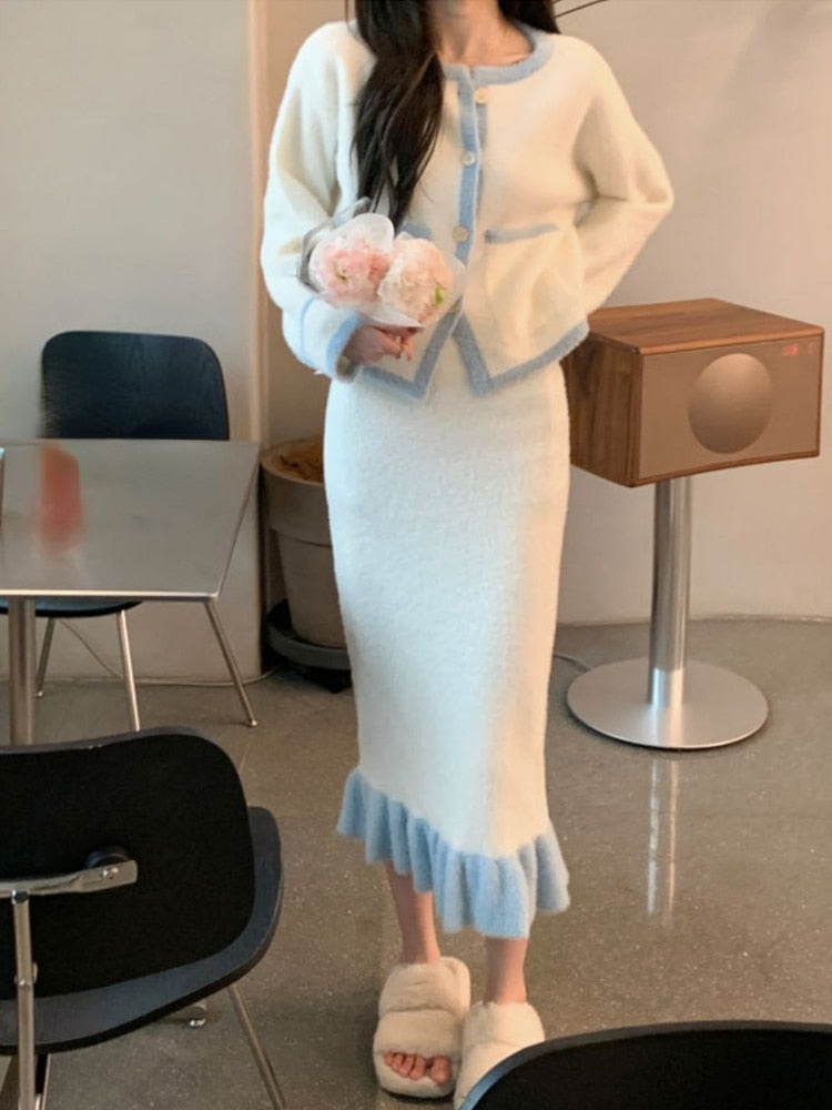 Yipinpay Piece Dress Set Woman Elegant Fashion Dress Slim Causal Midi Skirt + Long Sleeve Y2k Crop Tops Female Korean Suit 2023 Autumn