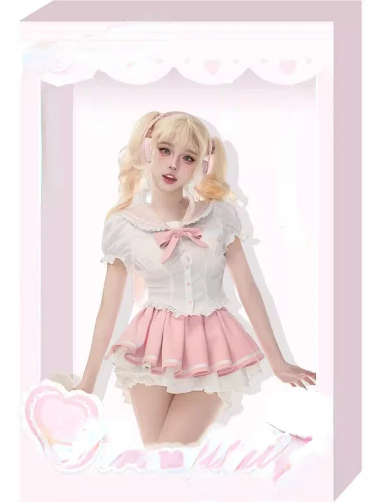 Yipinpay Summer Kawaill 2 Piece Set Women Evening Party Slim Y2k Crop Top + Office Lady Causal Sweet Mini Skirt Korean Fashion Chic