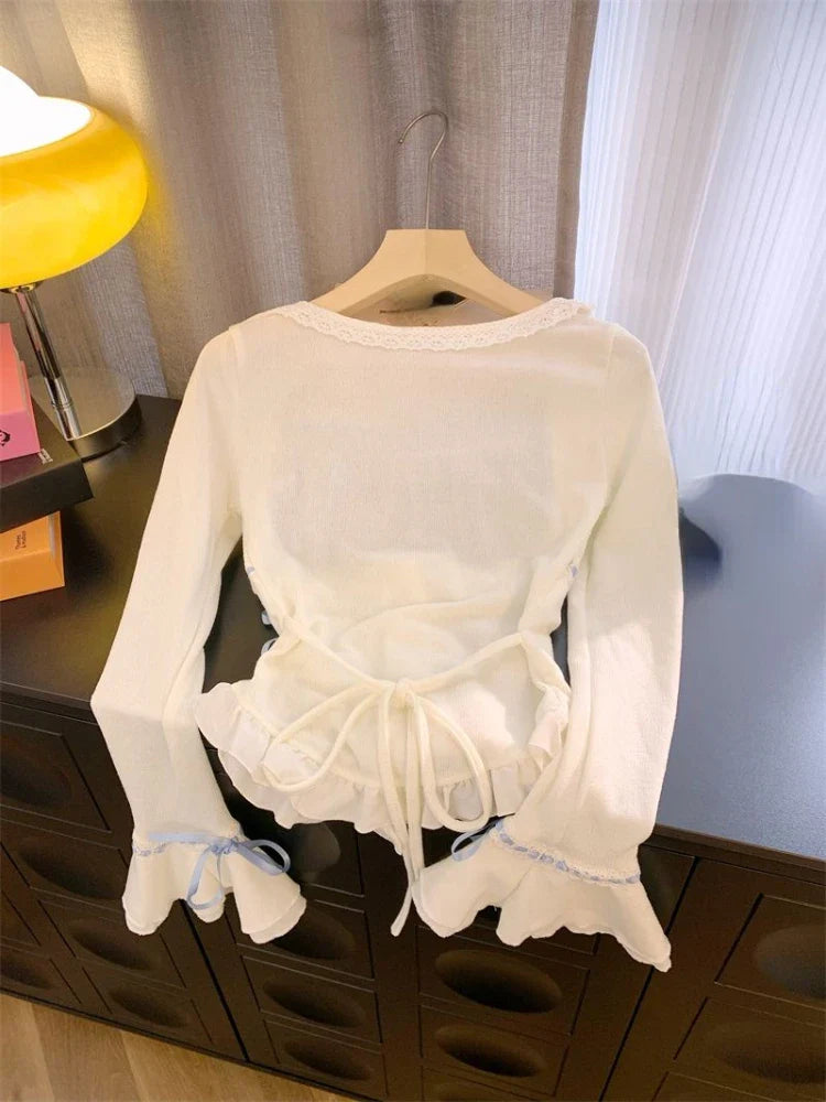 Yipinpay Spring Janpan Style Kawaii 2 Piece Skirt Sets Women Casual Sweet Crop Tops + Outwear High Waist Slim Mini Skirt Lolita Suit