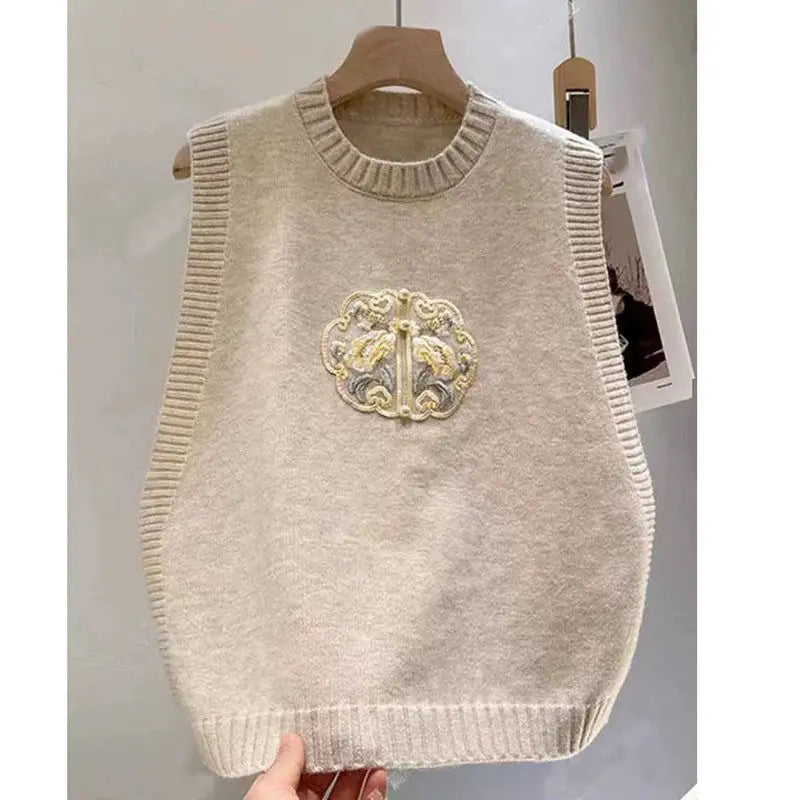Yipinpay round neck knitted vest for women's inner wear, spring 2024 new sweater vest for external wear