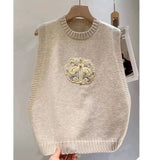 Yipinpay round neck knitted vest for women's inner wear, spring 2024 new sweater vest for external wear