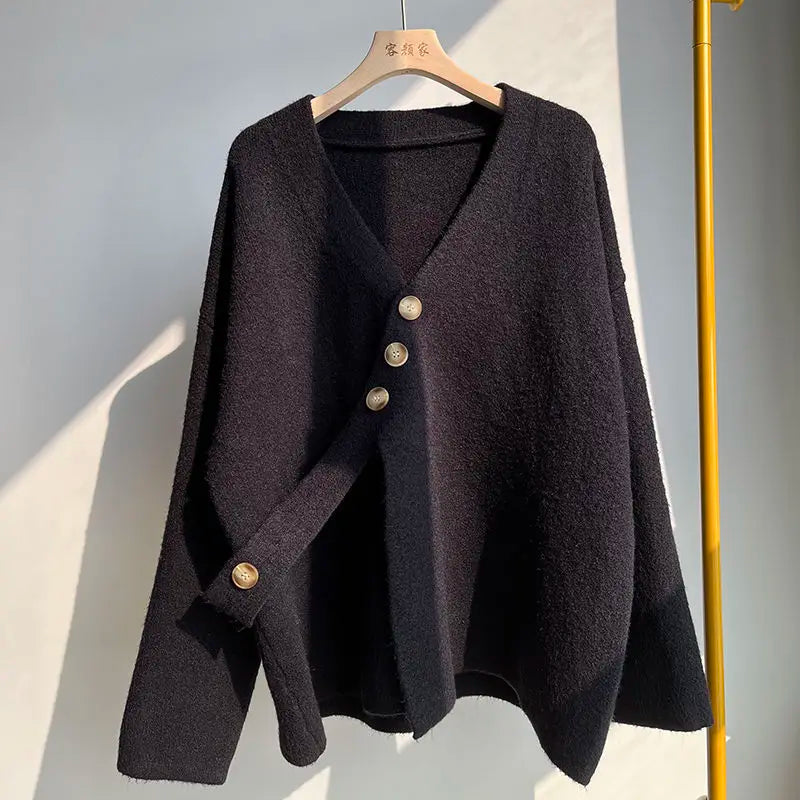 Yipinpay women's jacket design small autumn winter high-quality soft loose long thick knit cardigan long sleeve sweater cardigan