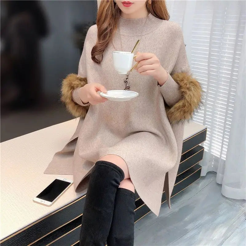 Yipinpay Shirt Half High Collar Pullover Sweater Knitwear Spring, Autumn and Winter Loose Oversized Pullover Cape Pullover Sweater