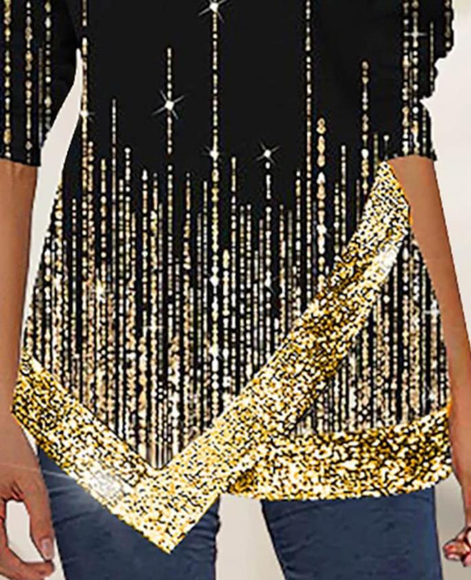 Yipinpay Woman Blouses Shirt Asymmetrical Hem Cold Shoulder Print Top T-Shirts Pullover Tops Autumn Winter New Fashion Casual