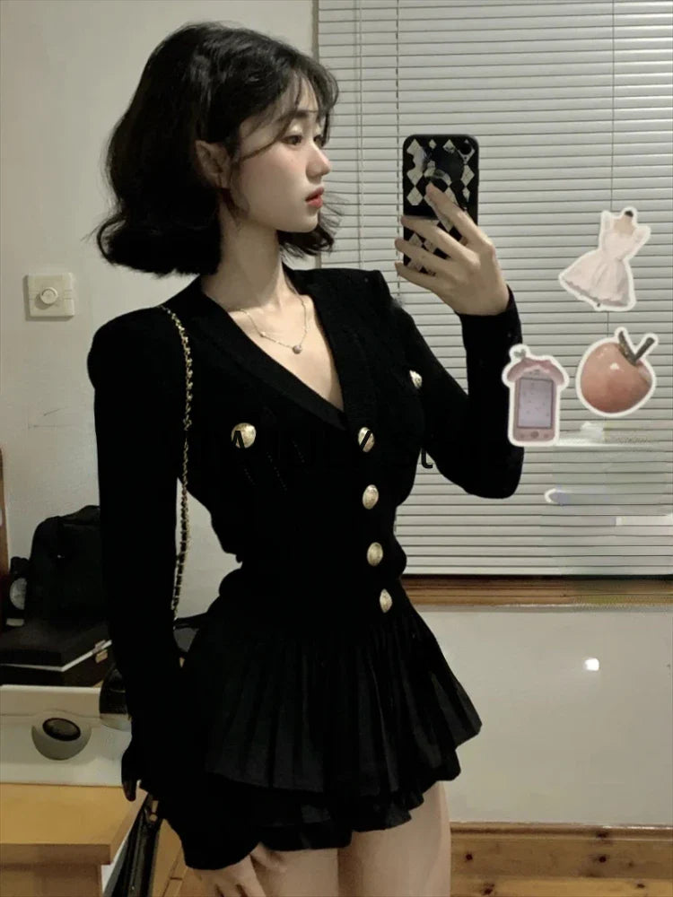 Yipinpay Casual Knitted Sweater Tops Casual Slim Y2k Mini Skirt Party Elegant Clothing Korean Fashio 2 Piece Set Skirt Woman 2024