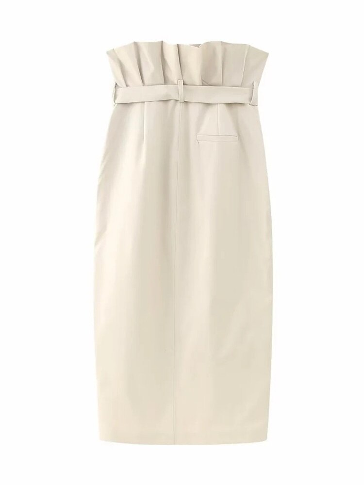 Yipinpay 2023 Paperbag Long Skirt Women Gabardine High Waist Wrap Skirt Women Fashion Slit Midi Skirts Elegant Women's Skirts