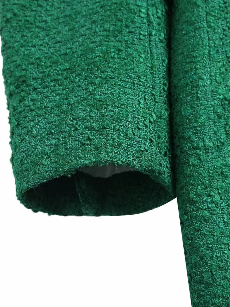 Yipinpay 2023 Green Long Blazer Woman Tweed Blazer Women Double Breasted Elegant Womens Jackets Long Sleeve Women's Spring Jacket