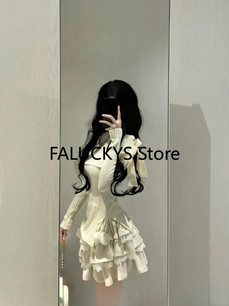 Yipinpay Summer Sweet Skirt 2 Piece Set Office Lady Outwear Mini Skirt + Women Evening Party Elgegant Y2k Sweater Korean Fashion