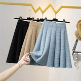 Yipinpay and Winter High Waist Knitted Half Skirt Women Versatile A-line Skirt Pleated Skirt Wearing Short Skirt Outside Women