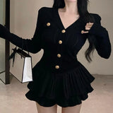 Yipinpay Summer Korea Fashion Knitted Suit Black Slim 2 Piece Skirt Set Casual Elegant Sweater + Women Outwear Casual Y2k Mini Skirt
