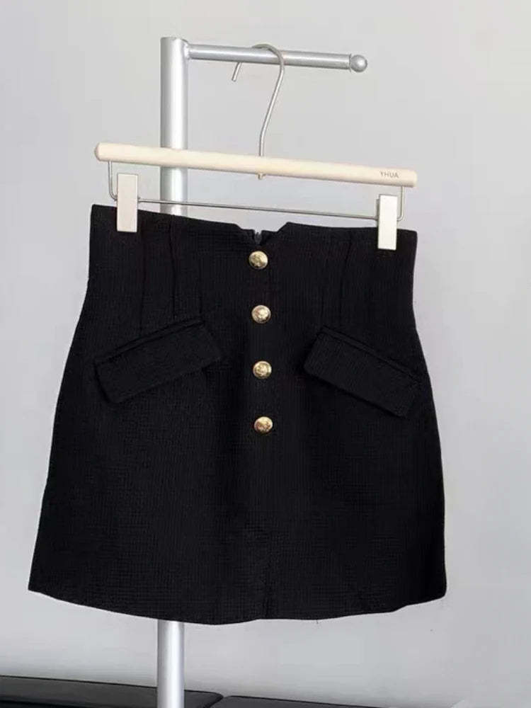 Yipinpay Winter Elegant Blazer Skirt Set Outfits Black Fashion 2 Piece Set Office Lady Y2k Crop Tops Slim Mini Skirt Woman Korean