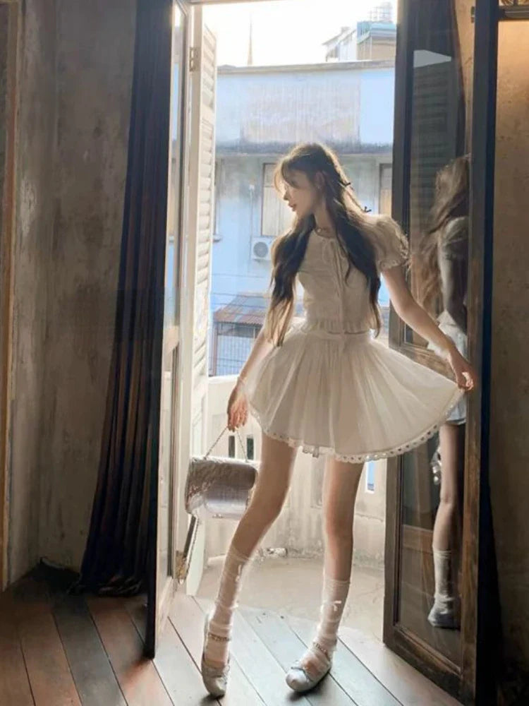 Yipinpay Summer Slim Sweet Elegant 2 Piece Set Women Evening Party Y2k Crop Top + Office Lady Causal Mini Skirt Korean Fashion