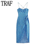 Yipinpay 2023 Leopard Print Corset Dress Woman Knot Slip Long Dress Women Summer Backless Sexy Midi Dresses Elegant Party Dresses
