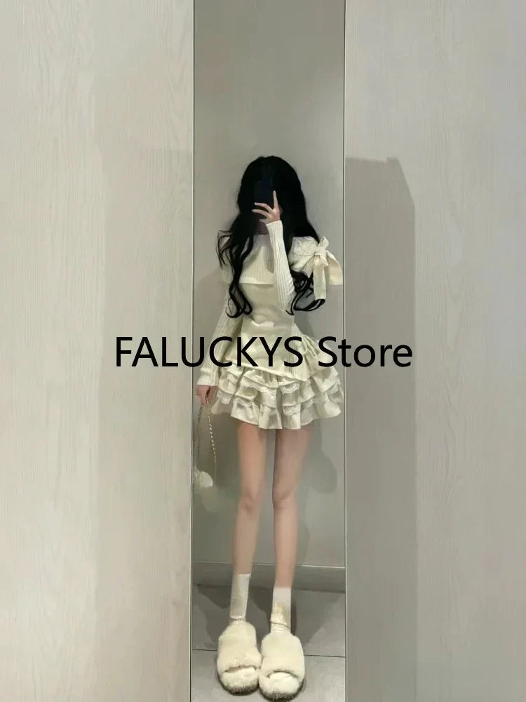Yipinpay Summer Sweet Skirt 2 Piece Set Office Lady Outwear Mini Skirt + Women Evening Party Elgegant Y2k Sweater Korean Fashion