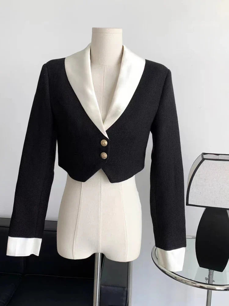 Yipinpay Winter Elegant Blazer Skirt Set Outfits Black Fashion 2 Piece Set Office Lady Y2k Crop Tops Slim Mini Skirt Woman Korean