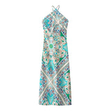 Yipinpay 2023 Halter Backless Dress Woman Vintage Print Long Dress Women Summer Off Shoulder Sexy Dresses Elegant Party Dresses
