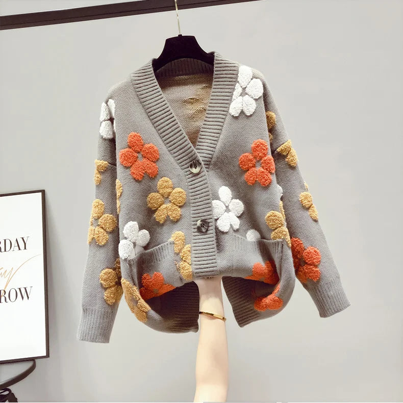 Yipinpay spring and autumn fashion new women's knitted long-sleeved v-neck sweater cardigan jacket women loose western style