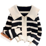 Yipinpay Women's Knitted Stripe Sweater Sweet Preppy Style Peter Pan Collar Cardigan Top Spring Autumn 2024 New Zipper Fashion Outwear