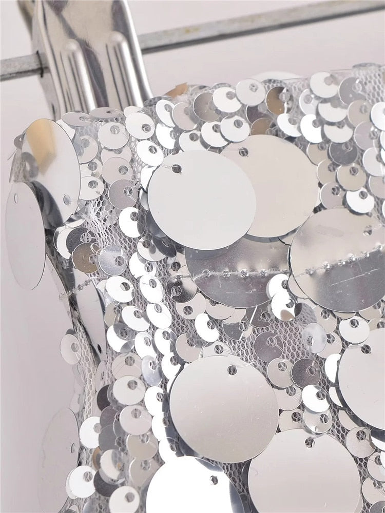 Yipinpay 2023 Sequin Skirt Women Glitter Silver Short Skirt Woman Fashion High Waist Mini Summer Skirts Shiny Sexy Women's Skirts