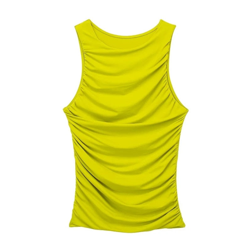 Yipinpay 2023 Black Crop Top Women Ruched Tank Tops Y2k Streetwear White Sleeveless Top Female Fashion Summer Sexy Tops Woman