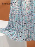 yipinpay 2023 Korean Stylish Pleated Skirts for Women Fairy Spring Summer Midi Skirt Ladies Printed Slim A-line Faldas Female