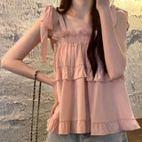 Yipinpay Summer Kawail Sleeveless Shirt Women Evening Party Slim Sweet Blouse Office Lady Causal Outwaer Elegant Top Korean Fashion