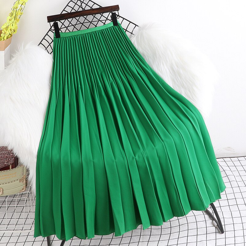 Yipinpay 2023 Spring Autunn Pleated Skirt Women Casual Fashion Elegant Solid Color High Waist Long Midi Skirts Ladies Chic Saia
