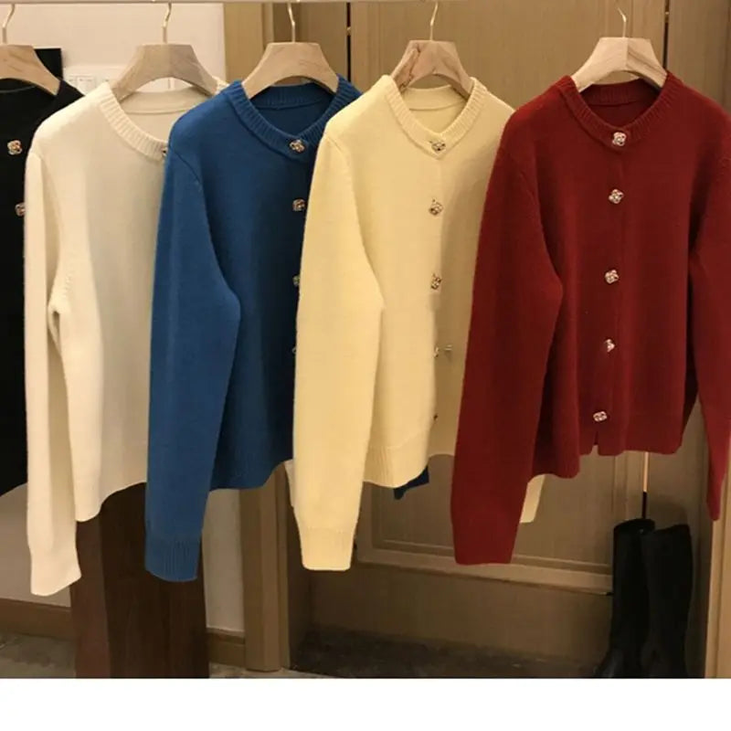 Yipinpay O-Neck Sweater French Elegant Single Breasted Women's Spring Autumn Winter New Fashion All-match Long Sleeve Top Coat