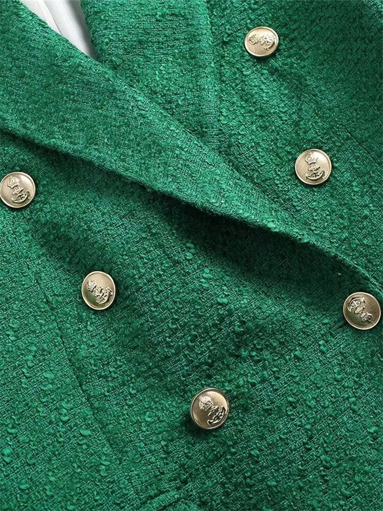 Yipinpay 2023 Green Long Blazer Woman Tweed Blazer Women Double Breasted Elegant Womens Jackets Long Sleeve Women's Spring Jacket