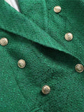 Yipinpay 2023 Green Long Blazer Woman Tweed Blazer Women Double Breasted Elegant Womens Jackets Long Sleeve Women's Spring Jacket