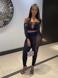 Yipinpay Simenual Baddie Fashion Mesh Tansparent Two Piece Sets Hotsweet Sexy Hollow Out Crop Tops Skinny Pants High Elastic Co Ord Suits