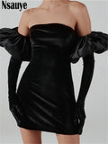 yipinpay 2023 Long Puff Sleeve Off Shoulder Autumn Winter Elegant Evening Party White Black Mini Dress Sexy Women Kawaii Dresses