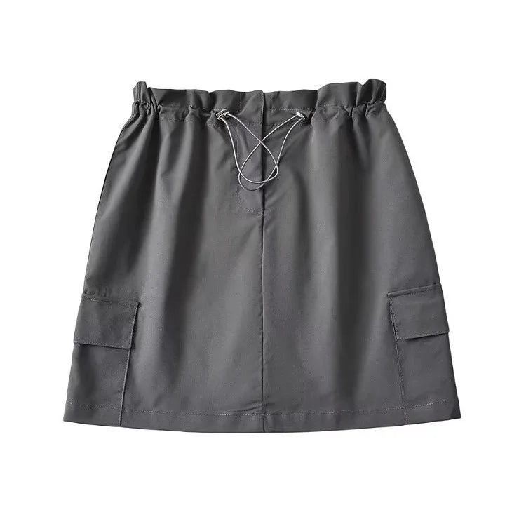 Yipinpay Spicy Girl American Retro Short Skirt for Women High Waist Slim Quick Drying Casual Drawstring Cargo Skirt Women Clothing