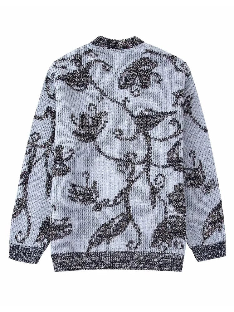 Yipinpay 2023 Knitted Cardigan Women Jacquard Vintage Knit Sweater Woman Winter Long Sleeve V Neck Sweater Women's Warm Cardigan