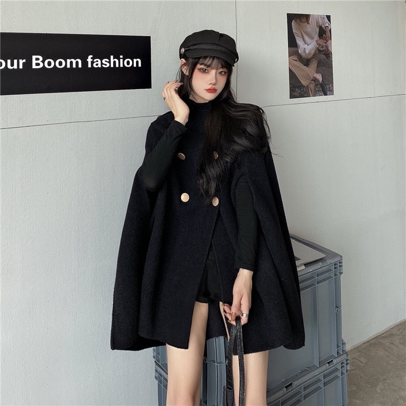 Yipinpay Winter Plus Size Women Coat Woolen Cloth Cloak Loose Overcoat Female High Quality 2023 Manteau Femme Hiver Oversize