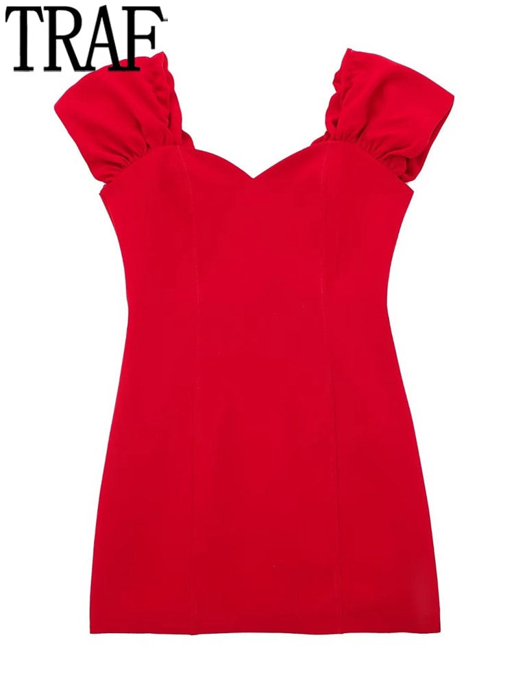 Yipinpay 2023 Red Dress Woman Off Shoulder Elegant Sexy Short Dresses Backless Short Sleeve Mini Evening Party Dresses For Women