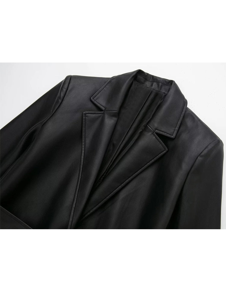 Yipinpay Black Trench Coat For Women Faux Leather Long Coat Women Winter 2023 Belt Elegant Woman Trench Coat Women's Windbreaker